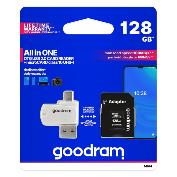 AIO 128GB OTG USB 2.0 Card Reader + MicroCard Class 10 UHS I resmi