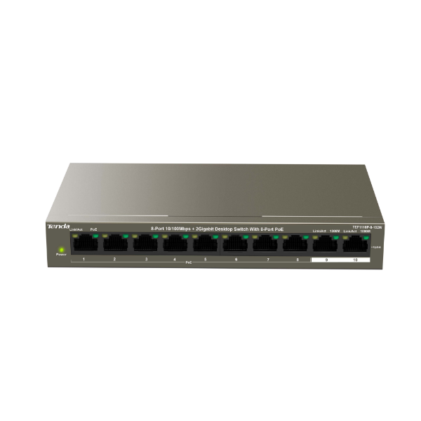 TEF1110P-8-102W 10 Port 10/100 PoE Switch 8+2 Uplink Port resmi