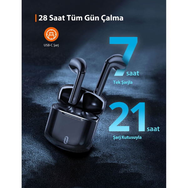 Çift cVc 8.0 Gürültü Engelleyicili Bluetooth Kulaklık 28 Saat Müzik resmi